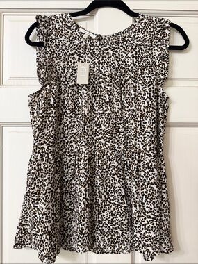 Maurices Cream Leopard Print Ruffle Sleeve Tunic